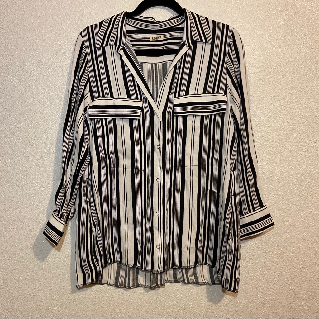 Lagence Vertical Striped Button Down Top